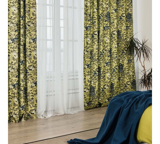 Готовая штора Moroshka Kitayskaya, крепление: шторная лента, цвет зеленый 160x270 см 948-207-01