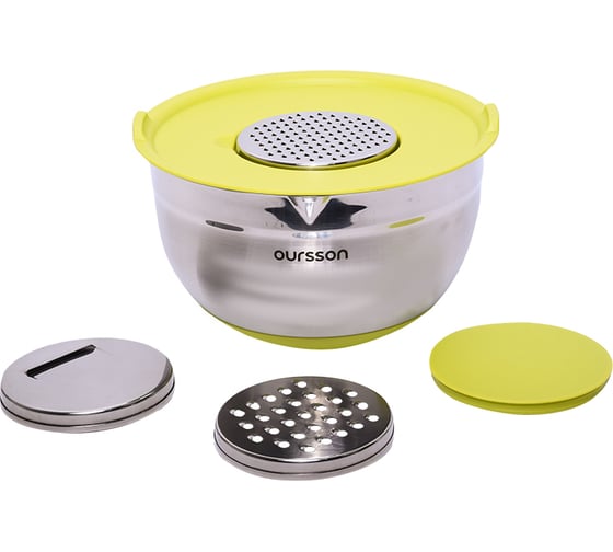 Миска для смешивания с крышкой и 3-мя терками OURSSON зеленое яблоко BS4001RS/GA