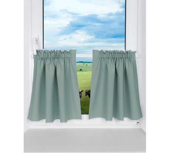 Комплект Kauffort карниз мини 80 см со шторами-кафе 65x60 см, 2 шт., мята 450116680 1