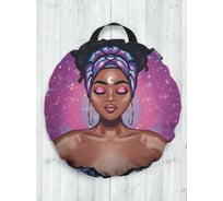 Декоративная подушка-сидушка JOYARTY "Восточная девушка африканка на фиолетовом фоне", на пол, круглая, 52 см dsfr_413273