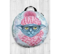 Декоративная подушка-сидушка JOYARTY "Зимняя прогулка кошечки", на пол, круглая, 52 см dsfr_290628