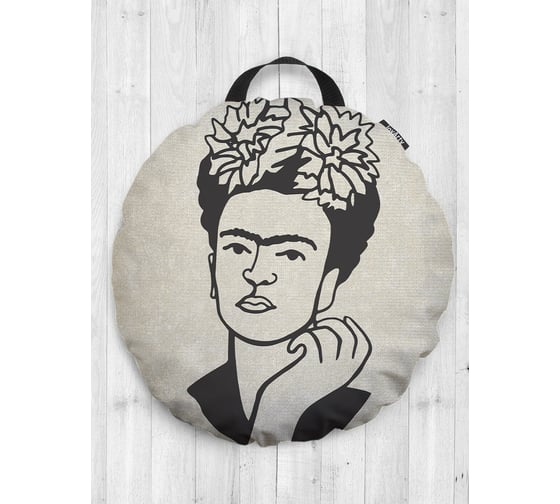 Декоративная подушка-сидушка JOYARTY "Фрида с цветами", на пол, круглая, 52 см dsfr_385275 1