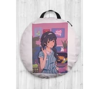 Декоративная подушка-сидушка JOYARTY "Аниме девушка", на пол, круглая, 52 см dsfr_420018