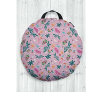 Декоративная подушка-сидушка JOYARTY "Пальмы животные птицы русалки на розовом фоне", на пол, круглая, 52 см dsfr_409625