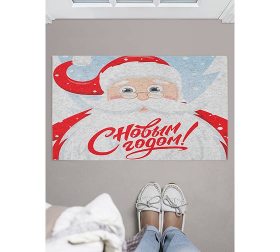 Придверный коврик в прихожую с принтом JOYARTY "дед мороз в лесу" 45х75 см door_419811 1