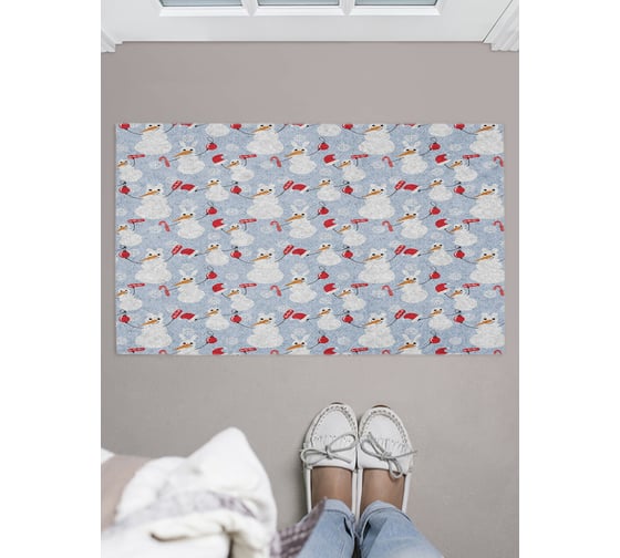 Придверный коврик в прихожую с принтом JOYARTY "счастливый снеговик" 45х75 см door_419817 1