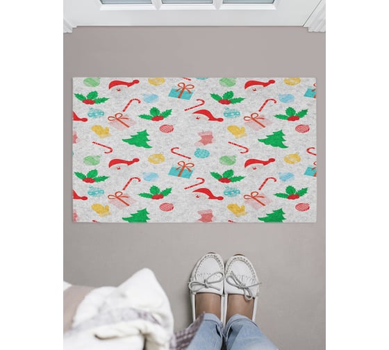 Придверный коврик в прихожую с принтом JOYARTY "санта в снегу" 45х75 см door_419820 1