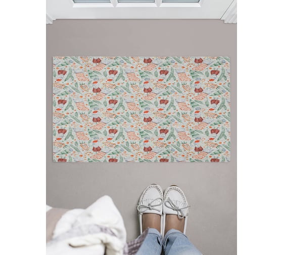 Придверный коврик в прихожую с принтом JOYARTY "дед мороз в елках" 45х75 см door_419829 1