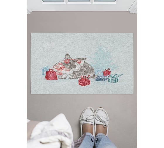 Придверный коврик в прихожую с принтом JOYARTY "праздничный кролик" 45х75 см door_419835 1