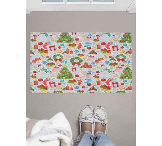 Придверный коврик в прихожую с принтом JOYARTY "новогодние снеговики" 45х75 см door_419872 1