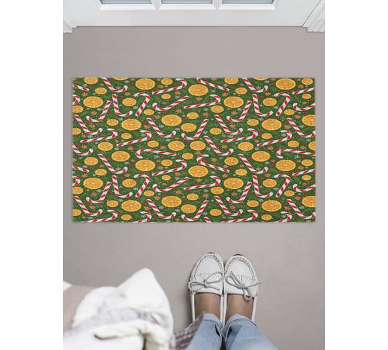 Придверный коврик в прихожую с принтом JOYARTY "апельсины и карамельные трости" 45х75 см door_419875 1