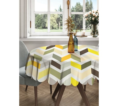 Круглая тканевая скатерть на стол JOYARTY с рисунком "краски зигзага" 150х150 см rtcf01_3997_150x150