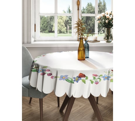 Круглая тканевая скатерть на стол JOYARTY с рисунком "цветочный ореол" 150х150 см rtcf01_378296_150x150