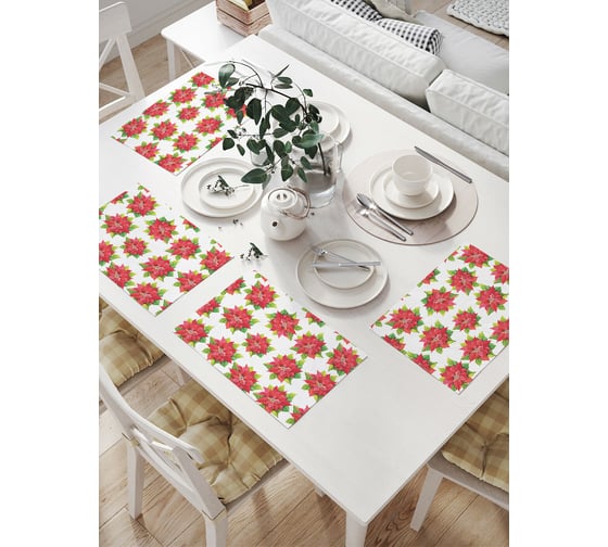 Комплект тканевых салфеток для сервировки стола JOYARTY "акварельная рождественская звезда", 32x46 см, 4 шт. np_419860 1