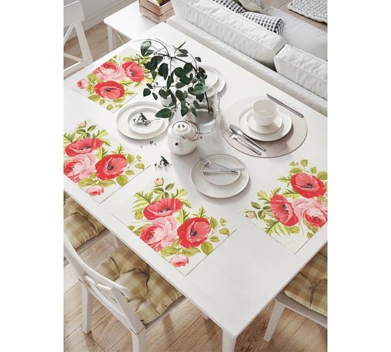 Комплект тканевых салфеток для сервировки стола JOYARTY "стена из роз", 32x46 см, 4 шт. np_29399 1