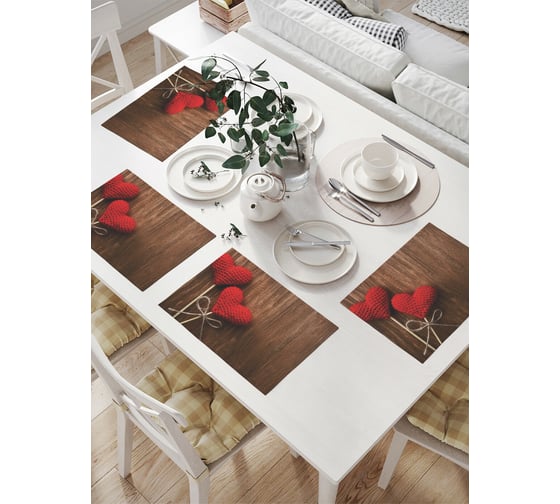 Комплект тканевых салфеток для сервировки стола JOYARTY "два сердечка", 32x46 см, 4 шт. np_91948 1