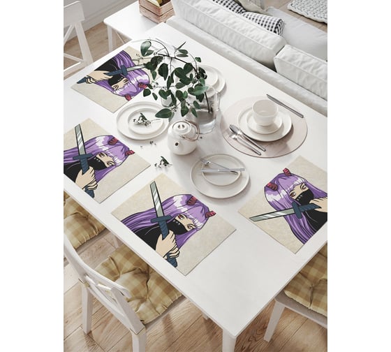 Комплект тканевых салфеток для сервировки стола JOYARTY "воин аниме", 32x46 см, 4 шт. np_385258