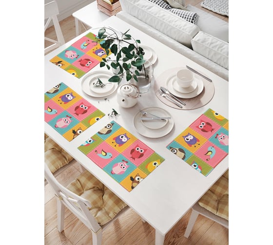 Комплект тканевых салфеток для сервировки стола JOYARTY "веселые птички", 32x46 см, 4 шт. np_1239