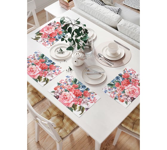 Комплект тканевых салфеток для сервировки стола JOYARTY "букет с бабочкой", 32x46 см, 4 шт. np_26529