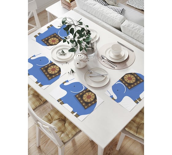 Комплект тканевых салфеток для сервировки стола JOYARTY "слон с ковром", 32x46 см, 4 шт. np_9544