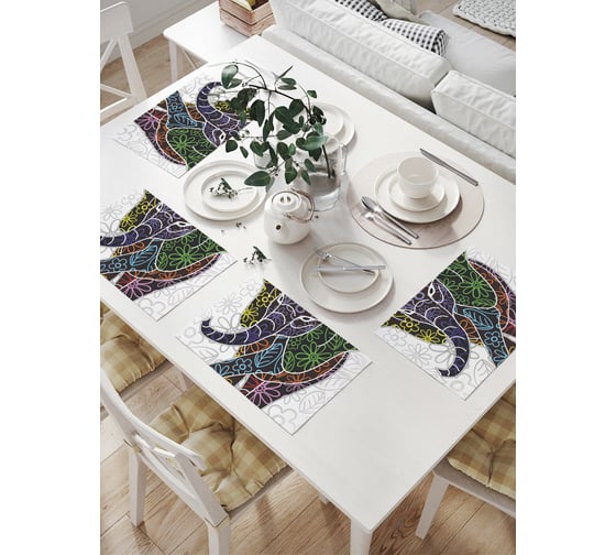 Комплект тканевых салфеток для сервировки стола JOYARTY "цветы на слоне", 32x46 см, 4 шт. np_16954 1