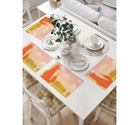 Комплект тканевых салфеток для сервировки стола JOYARTY "лиса и воробьи", 32x46 см, 4 шт. np_29102