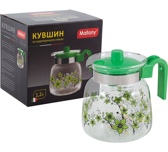 Кувшин из жаропрочного стекла с пластик ручкой Mallony PENTOLA-1200 1.2 л, зеленый 910117