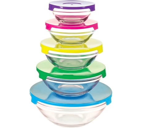 Набор из 5 стеклянных мисок с крышками Mallony INSALATO 150/210/360/510/920 мл 007177