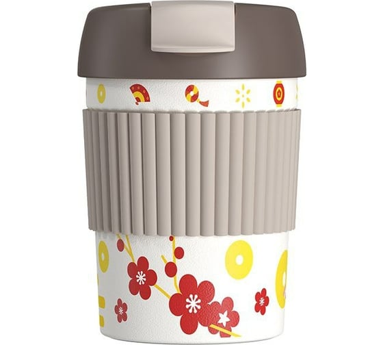 Термостакан-непроливайка KissKissFish Rainbow Vacuum Coffee Tumbler Mini праздничный с цветами S-U35C-152