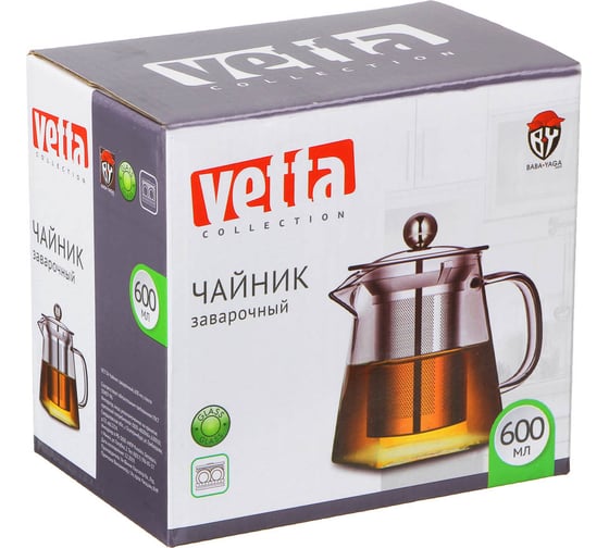 Заварочный чайник VETTA 500 мл, ситечко из нержавеющей стали, стекло 850-199