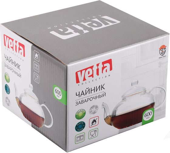 Заварочный чайник VETTA 600 мл, с металлическим фильтром, стекло 850-157