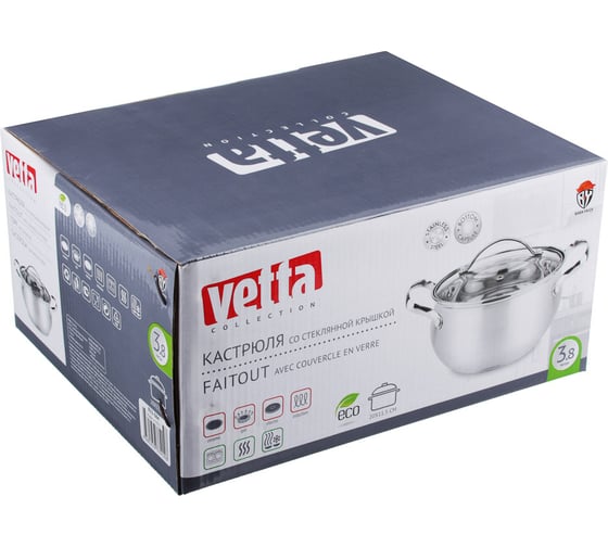Кастрюля VETTA Женева 20x11.5 см, 3.8 л, со стеклянной крышкой, индукция 822-084