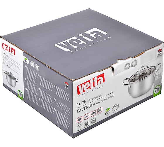 Кастрюля VETTA Женева 16x9.5 см, 2.0 л, со стеклянной крышкой, индукция 822-081