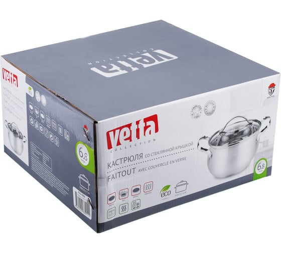 Кастрюля VETTA Женева 24x13.5 см, 6.8 л, со стеклянной крышкой, индукция 822-086