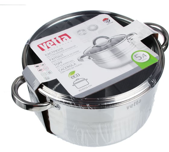 Кастрюля VETTA Фултон 24x14 см, 5.4 л, со стеклянной крышкой 822-115