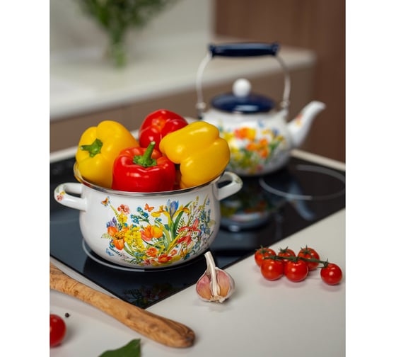 Эмалированная кастрюля VETTA Ирисы 22 см, 3.6 л, индукция 894-493