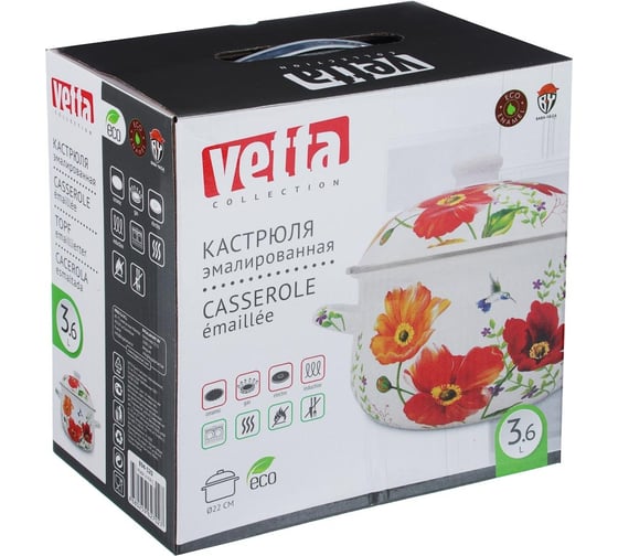 Эмалированная кастрюля VETTA Букет 22 см, 3.6 л, индукция 894-320
