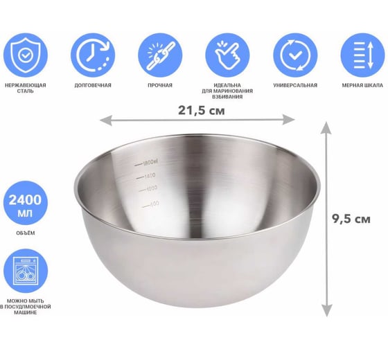 Миска PERFECTO LINEA Chef из нержавеющей стали 21.5 см с мерной шкалой 24-021598