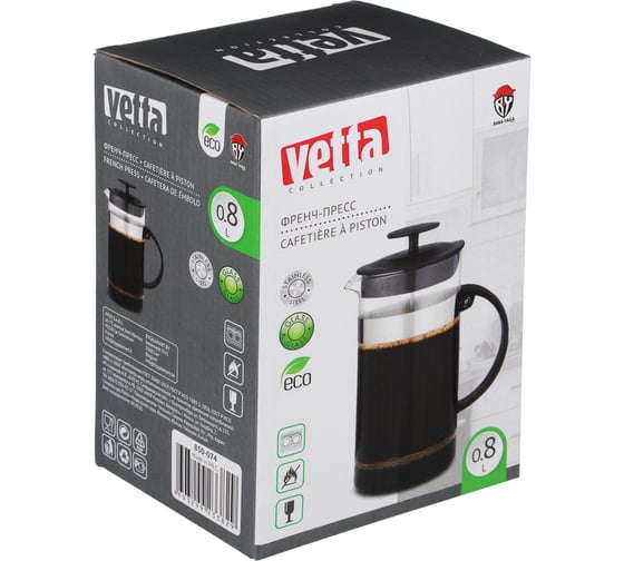 Френч-пресс VETTA B05-800 Флор, нержавеющая сталь, стекло, 800 мл 850-074