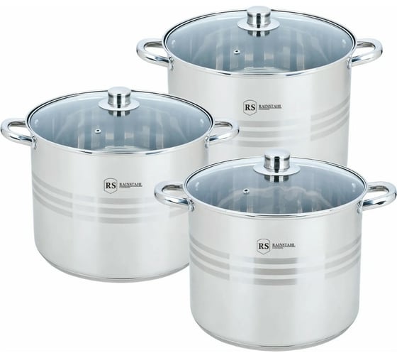 Набор кастрюль Rainstahl RS/CW 2303-06 6 предметов, 11 л, 13.5 л, 16.2 л, 3-шаговое дно х4 2303-06RS/CW BK 1