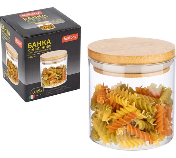 Стеклянная банка для сыпучих продуктов с крышкой Mallony BAMBU 0.45 л 004451