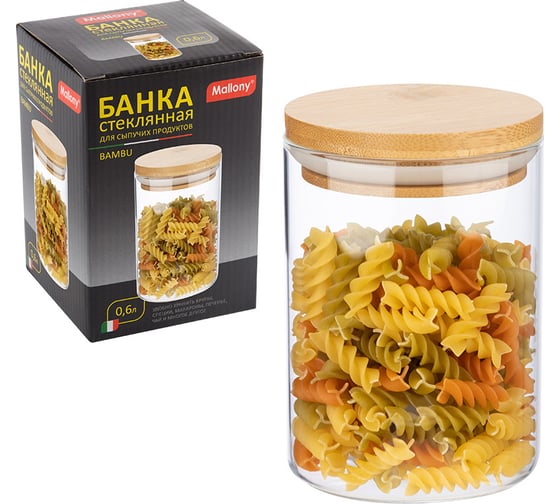 Стеклянная банка для сыпучих продуктов с крышкой Mallony BAMBU 0.6 л 004450