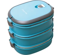 Тройной ланч бокс Kamille 2700 мл, пластиковый корпус, внутренняя емкость из нержавеющей стали, голубой, салатовый, оранжевый 2110