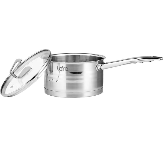 Сотейник Lara серия PREMIUM нержавеющая сталь, 16x8 см, 1.8 л, капсульное индукционное дно, плоская крышка LR03-02 1