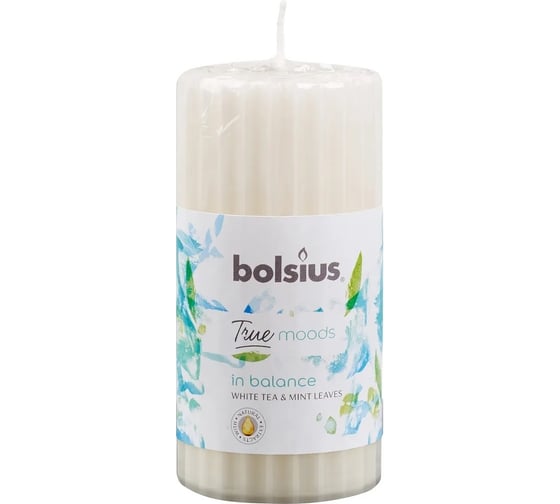 Свеча-столбик Bolsius ребристая, 120х60 мм, белый чай и мята 101925266713 1