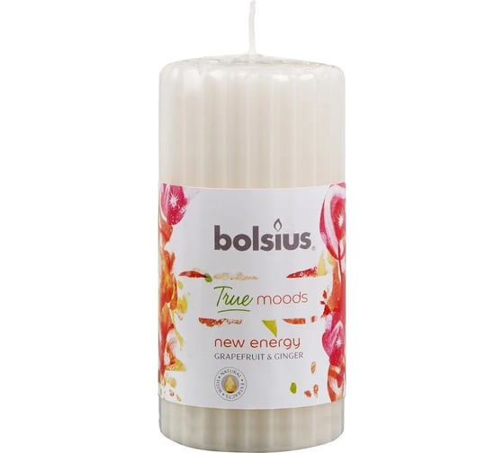 Свеча-столбик Bolsius ребристая, 120х60 мм, грейпфрут и имбирь 101925266784 1