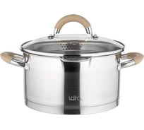 Кастрюля Lara серия Берлин нержавеющая сталь, 2.4 л, 18x10 см, капсульное дно, шкала, силиконовая накладка, крышка-дуршлаг LR02-341