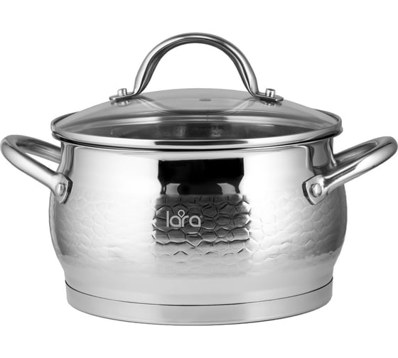 Кастрюля Lara MILANO нержавеющая сталь, 24x14 см, 6.6 л, молотковое покрытие LR02-333