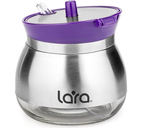 Сахарница с дозатором Lara фиолетовый, 300мл, ложечка в подарок, стекло, сталь LR08-34 Violet