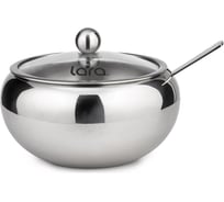 Сахарница с ложкой Lara 560 мл, сталь, крышка из закаленного стекла LR08-36